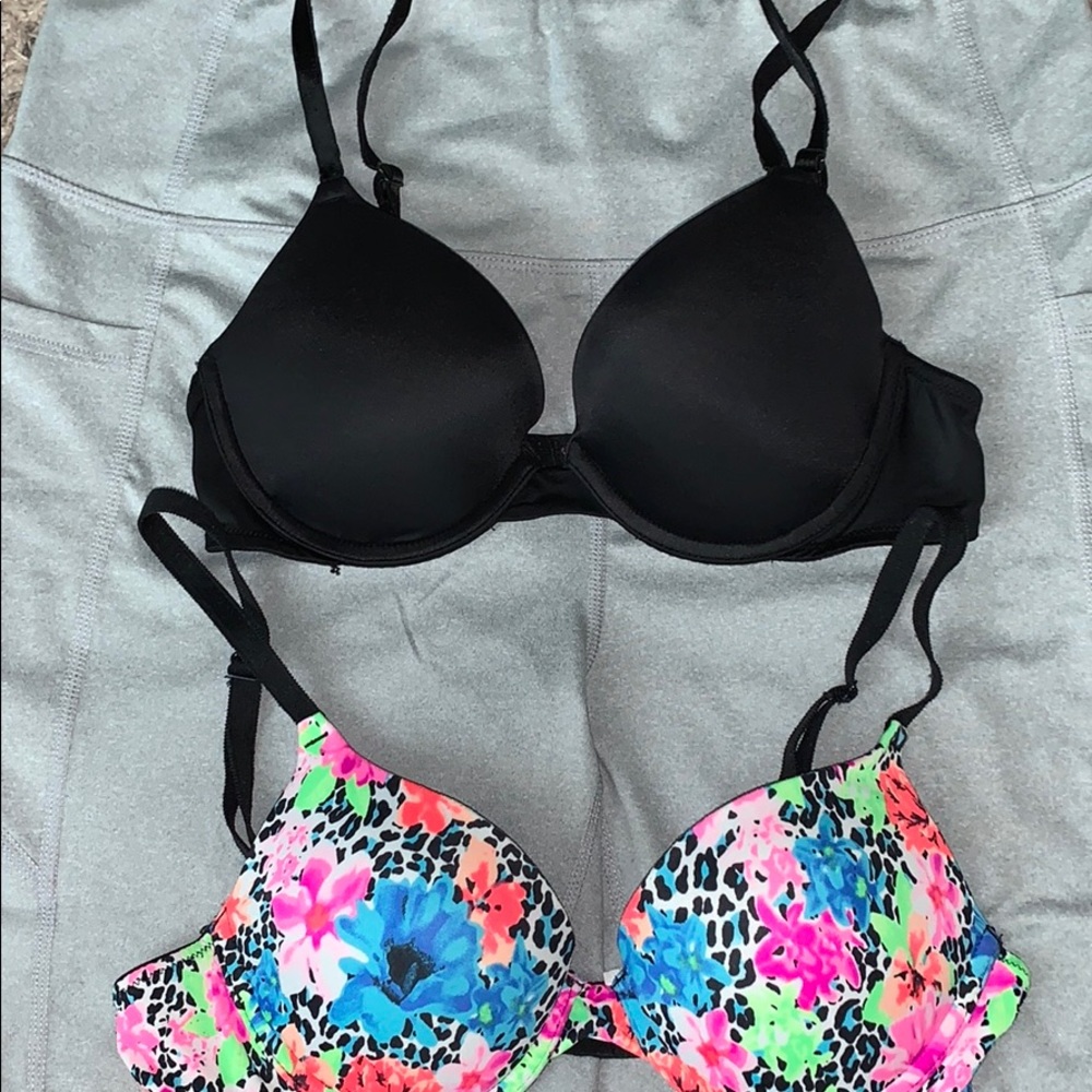 2 PINK Bras Black & Floral